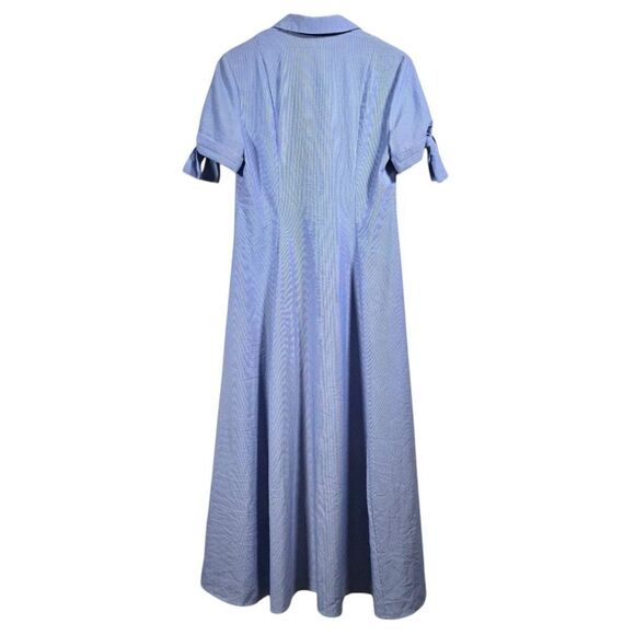 T Tahari Collared Button Down Dress Size 6 Blue Striped Midi Fit Flare - Picture 4 of 15